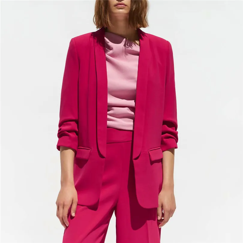 Women elegant blazer crimping three quarter sleeve outerwear notched pocket office blazers femeninos casual tops
Women elegant blazer crimping three quarter sleeve outerwear notched pocket office blazers femeninos casual tops