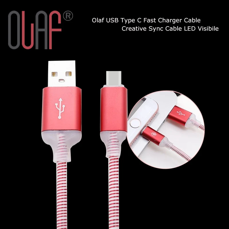 Olaf USB Type C Fast Charger Cable Creative Sync Cable LED Visibile & Type-C USB Charger Cable  for Samsung / Sony / Xiaomi mi5