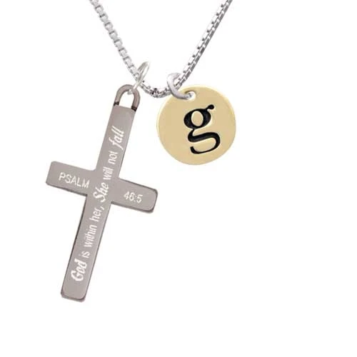 Gold Tone Disc 1/2'' Initial - g - - She will not Fall - Cross Necklace (1)