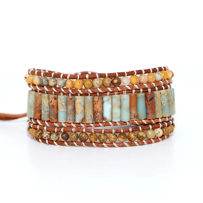 New Unique Bracelets Tube Shape Natural Stone 3 Strands Beads Bracelets for Women Sun Flower Buckle Leather Wrap Bracelet
New Unique Bracelets Tube Shape Natural Stone 3 Strands Beads Bracelets for Women Sun Flower Buckle Leather Wrap Bracelet