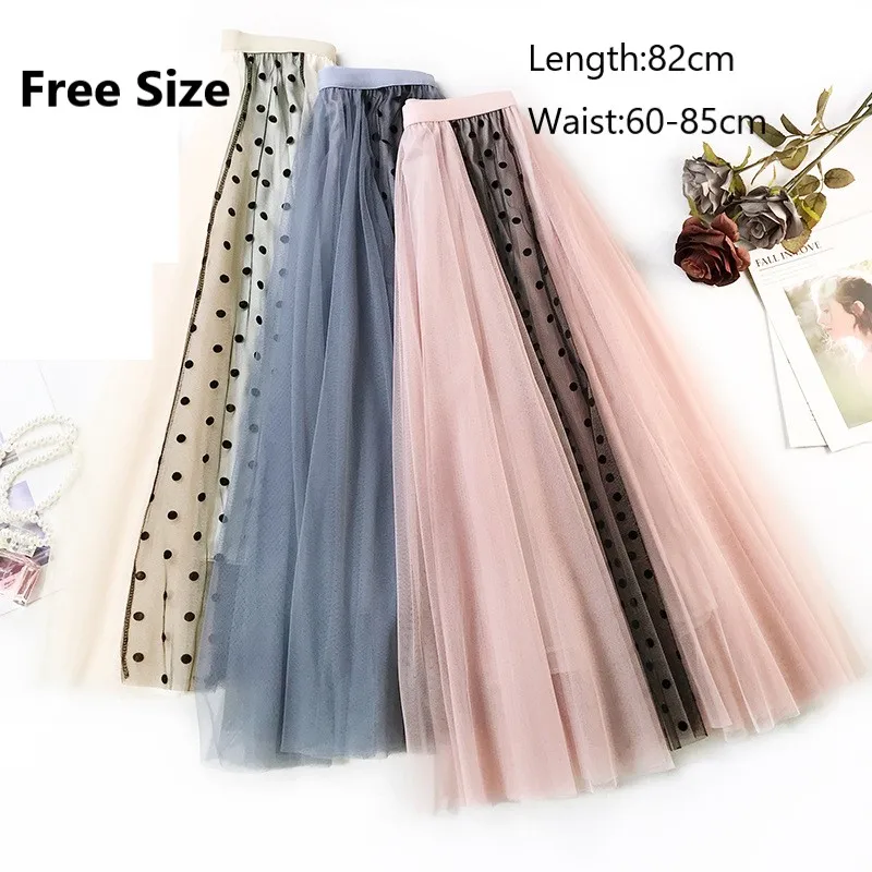 Free Size Women Spring 2019 Mesh and Black Dot Mesh Patchwork Skirts Elastic High Wasit A-line Sweet Midi Skirts Falda Mujer
Free Size Women Spring 2019 Mesh and Black Dot Mesh Patchwork Skirts Elastic High Wasit A-line Sweet Midi Skirts Falda Mujer