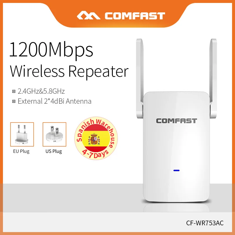 Comfast 1200Mbps High Speed Dual Band Wifi Signal Extender 867Mbps(5.8GHz) Fast Wireless Transmission Access Point CF-WR753AC
Comfast 1200Mbps High Speed Dual Band Wifi Signal Extender 867Mbps(5.8GHz) Fast Wireless Transmission Access Point CF-WR753AC