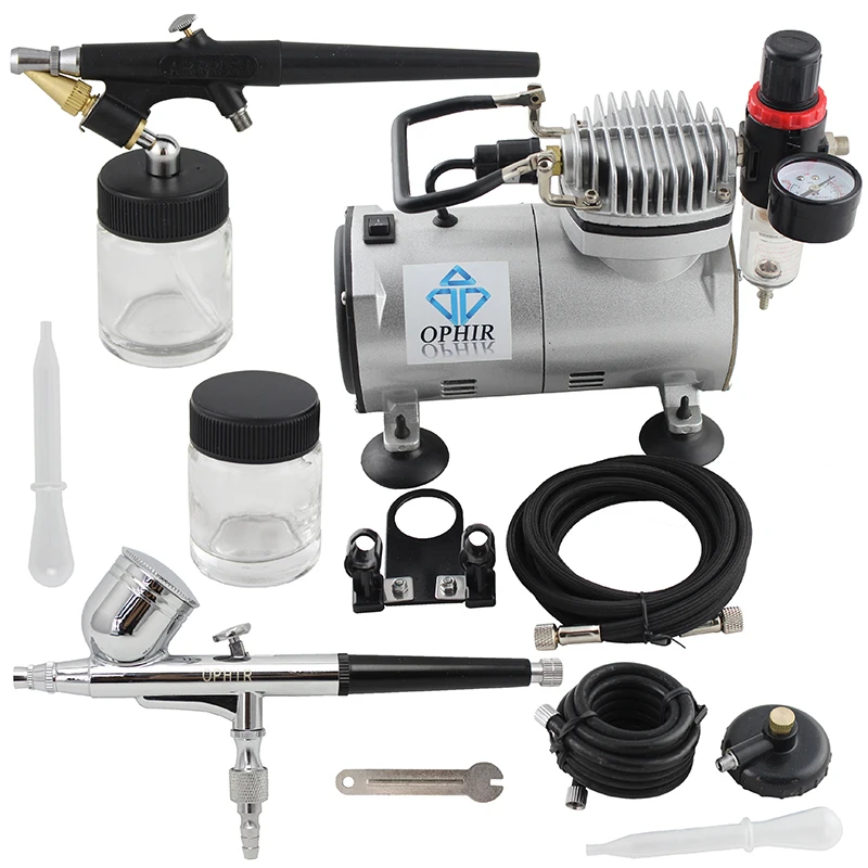 OPHIR 0.3mm Dual & 0.8mm Single Action 2-Airbrush Air Compressor Kit for Hobby Tattoo Cake Decoration_AC043+AC071
OPHIR 0.3mm Dual & 0.8mm Single Action 2-Airbrush Air Compressor Kit for Hobby Tattoo Cake Decoration_AC043+AC071
