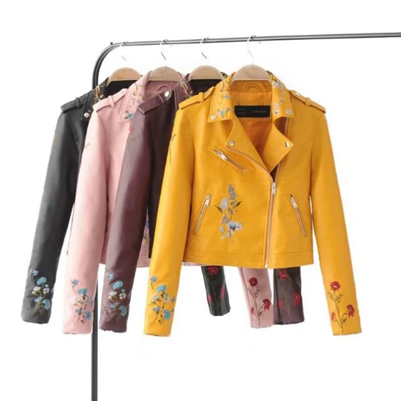 Embroidery female 2019 autumn new Korean version of the lapel locomotive PU leather short-sleeved lapel jacket Yellow pink Coat
Embroidery female 2019 autumn new Korean version of the lapel locomotive PU leather short-sleeved lapel jacket Yellow pink Coat