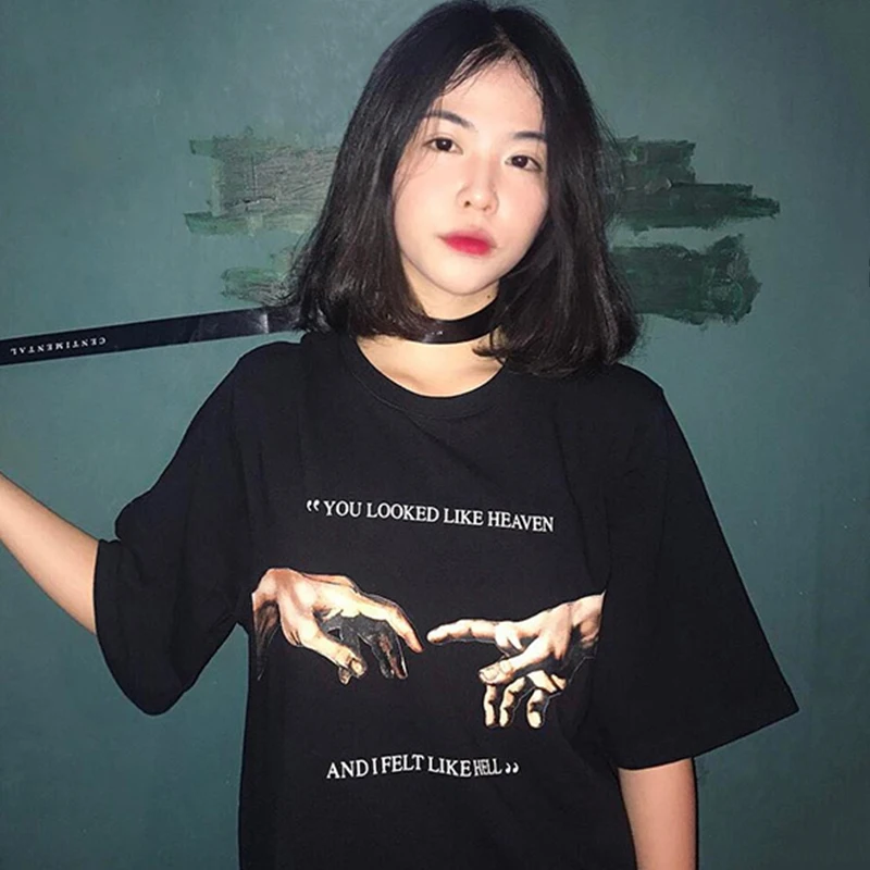 Michaelangelo You Looked Like Heaven and I Felt Like Hell Print Summer Women Short Sleeve Harajuku Cappella Sistina Hiphop Shirt
Michaelangelo You Looked Like Heaven and I Felt Like Hell Print Summer Women Short Sleeve Harajuku Cappella Sistina Hiphop Shirt