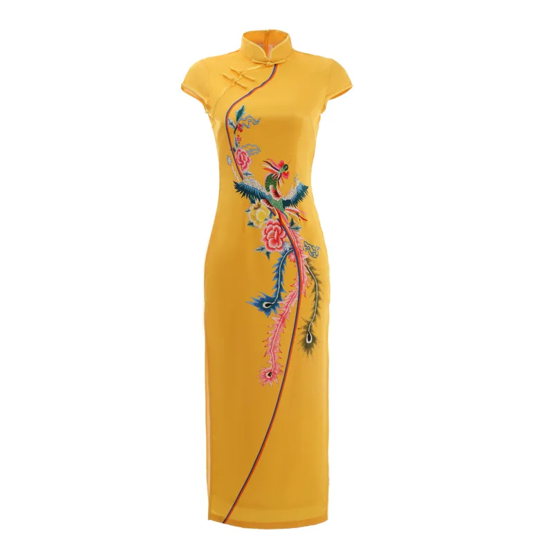 Женское платье в китайском стиле длинное большого размера с разрезом ретро
