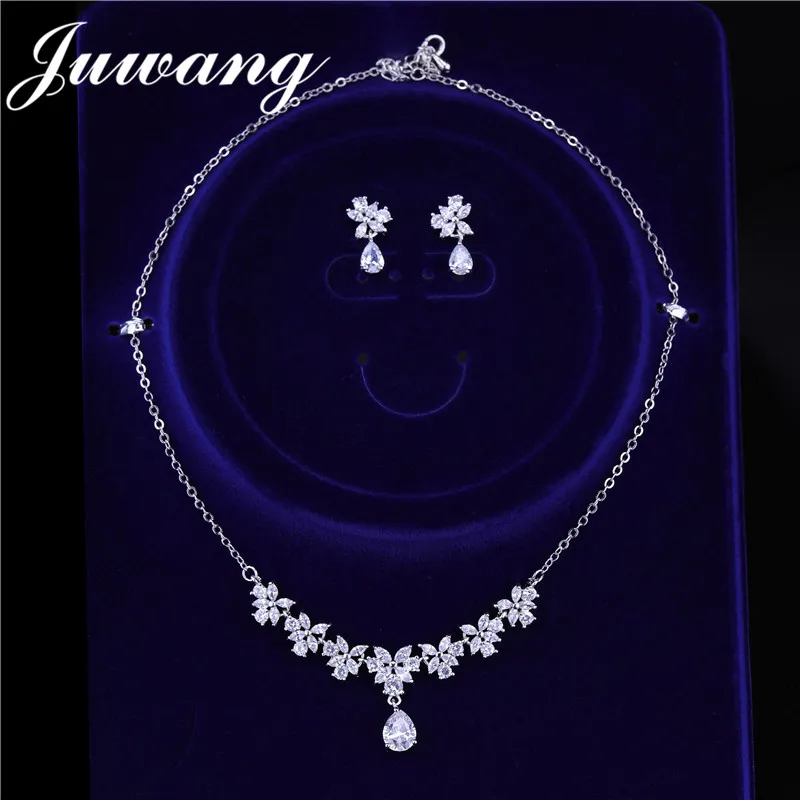 JUWANG BRAND Full CZ 0Flower Crystal Bridal Wedding Necklace Earrings Dubai Sliver Color Costume Jewelry Sets for Women
JUWANG BRAND Full CZ 0Flower Crystal Bridal Wedding Necklace Earrings Dubai Sliver Color Costume Jewelry Sets for Women