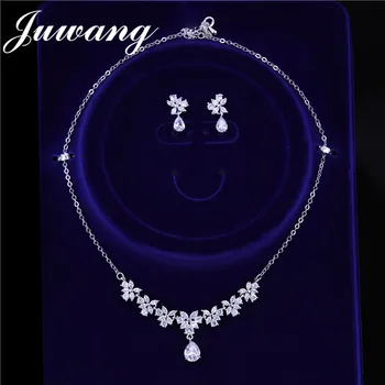 JUWANG BRAND Full CZ 0Flower Crystal Bridal Wedding Necklace Earrings Dubai Sliver Color Costume Jewelry Sets for Women
JUWANG BRAND Full CZ 0Flower Crystal Bridal Wedding Necklace Earrings Dubai Sliver Color Costume Jewelry Sets for Women