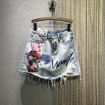 Women's Sticker Painted Mini Skirts High Waist Skirt Spring Summer New Hole Ripped A-line Short Denim Skirt
Women's Sticker Painted Mini Skirts High Waist Skirt Spring Summer New Hole Ripped A-line Short Denim Skirt