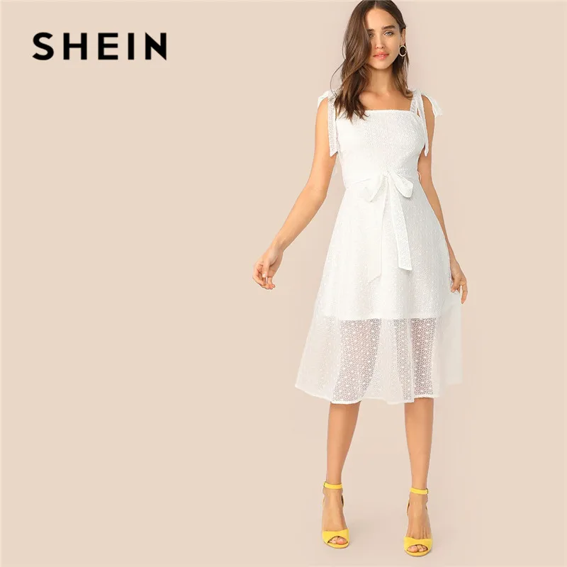 SHEIN Knot Strap Lace Overlay Belted Summer Dress Women Romantic White Party Dress Sleeveless Solid High Waist A Line Midi Dress
SHEIN Knot Strap Lace Overlay Belted Summer Dress Women Romantic White Party Dress Sleeveless Solid High Waist A Line Midi Dress