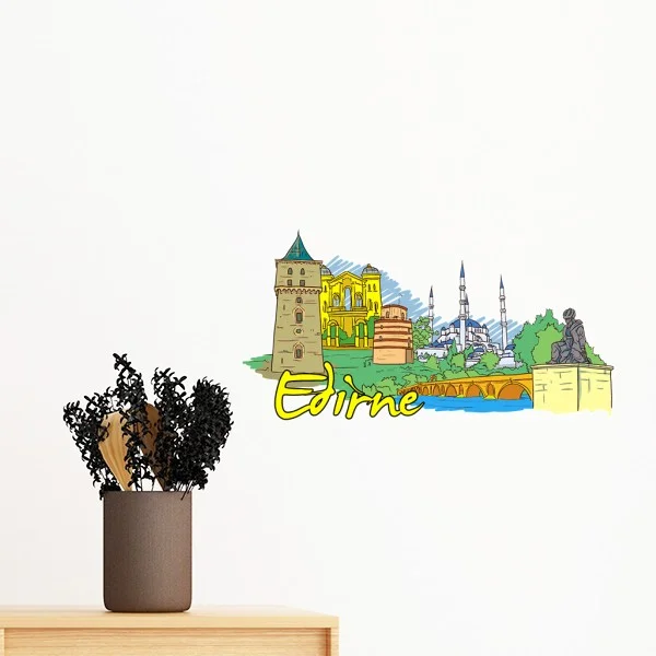 Image City Edirne Turkey Islam Watercolor Removable Wall Sticker Art Decals Mural DIY Wallpaper for Room Decal