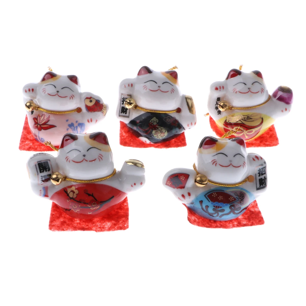 Set of 5PCS Japanese Maneki Lucky Fortune Rich Cat Figurine Home Hotel Shop Decor Bring Good Luck