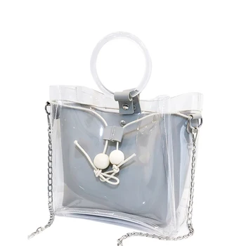 

FGGS Fashion Women Mini Small Shoulder Bag Clear Transparent Drawstring Girls Cute Composite Bag Female Handbags