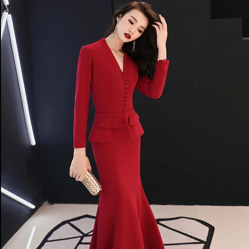 Formal Evening Dress 2019 Red V-neck Long Sleeves Mermaid Floor Length Muslim Women Party Dress Plus Size Robe De Soiree E447
Formal Evening Dress 2019 Red V-neck Long Sleeves Mermaid Floor Length Muslim Women Party Dress Plus Size Robe De Soiree E447