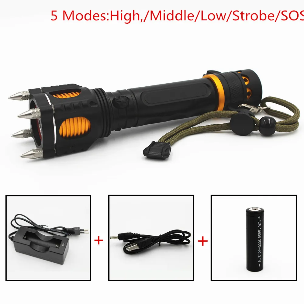 1200 Lumens XM-L T6 LED Flashlight Torch Outdoor Light 5 Modes Tactical alarm Flashlight Power By 18650
1200 Lumens XM-L T6 LED Flashlight Torch Outdoor Light 5 Modes Tactical alarm Flashlight Power By 18650