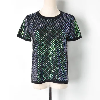 Luxury Designer Brand Knitted Top for Women O Neck Diamond Lattice Sequin Embroidery Letter Knitted T Shirts White Black
Luxury Designer Brand Knitted Top for Women O Neck Diamond Lattice Sequin Embroidery Letter Knitted T Shirts White Black