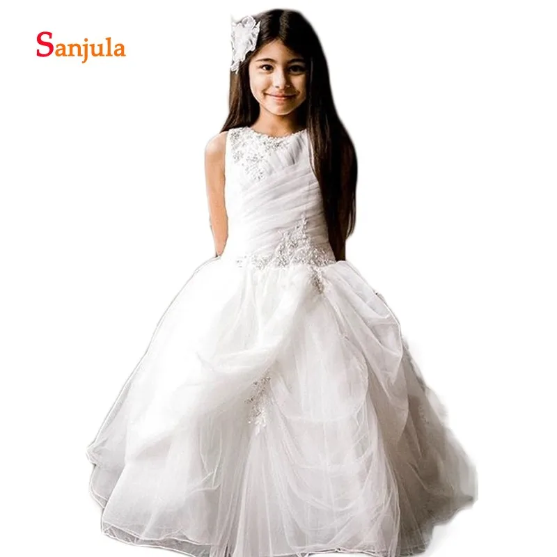 Ivory Tulle Ball Gown Flower Girls Dresses Beaded Stunning First Communion Draped Birthday Party Gowns D417 | Свадьбы и торжества