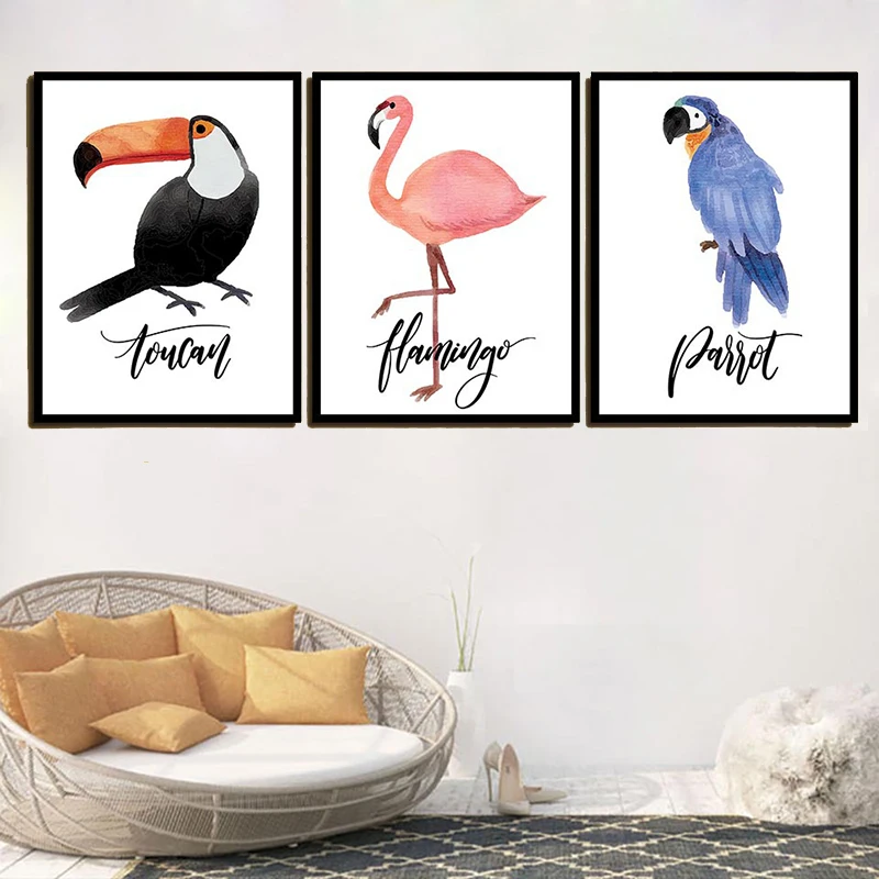 Warna Kartun Nursery Gadis Dinding Gambar Poster Cetak Burung