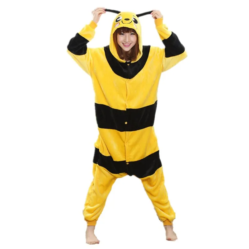 Lovely Yellow Bee Pajamas For Adult Costume Party Festival Soft Women Flannel Onesie Cartoon Jumpsuit Kigurumi Winter Sleep Suit (3)