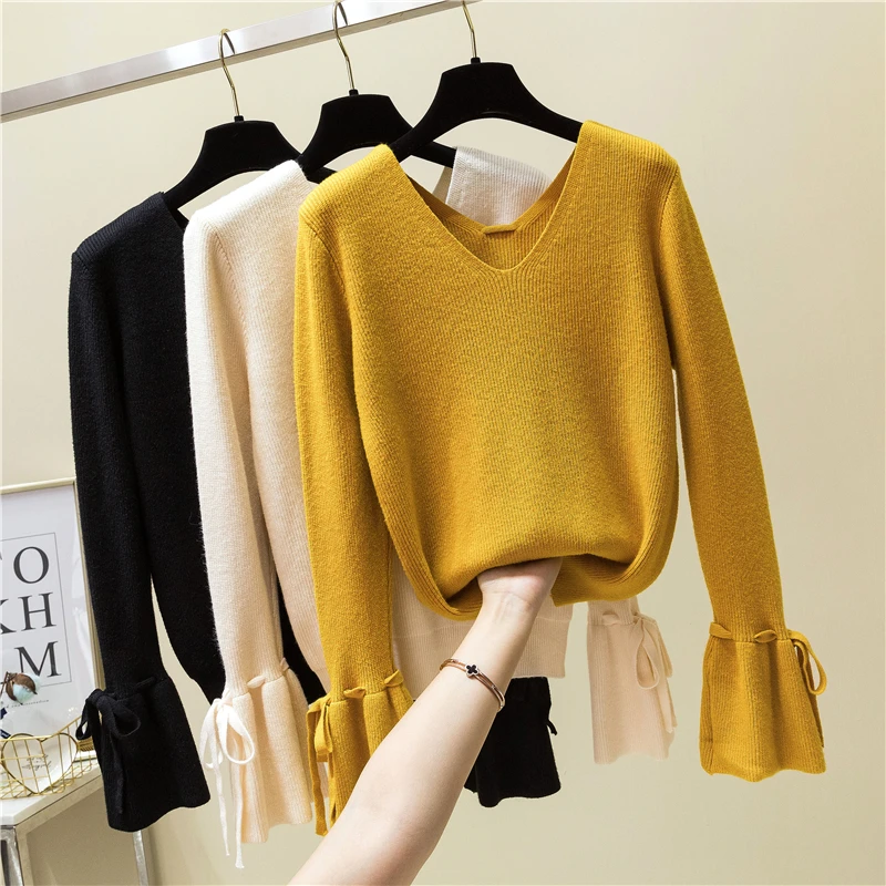 2019 Spring New Women Sweater Lantern Sleeve Women's V-neck Sexy Lace Up Sweaters Casual Lady Sweater Long Sleeve
2019 Spring New Women Sweater Lantern Sleeve Women's V-neck Sexy Lace Up Sweaters Casual Lady Sweater Long Sleeve