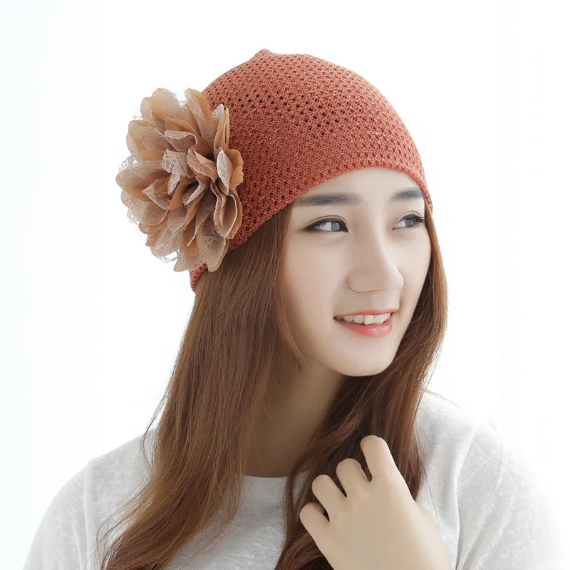 Ms Ultra-thin Breathable Nets Head Cap Big Flower Baotou Turban Collar Cap Confined Pile of Pile Cap