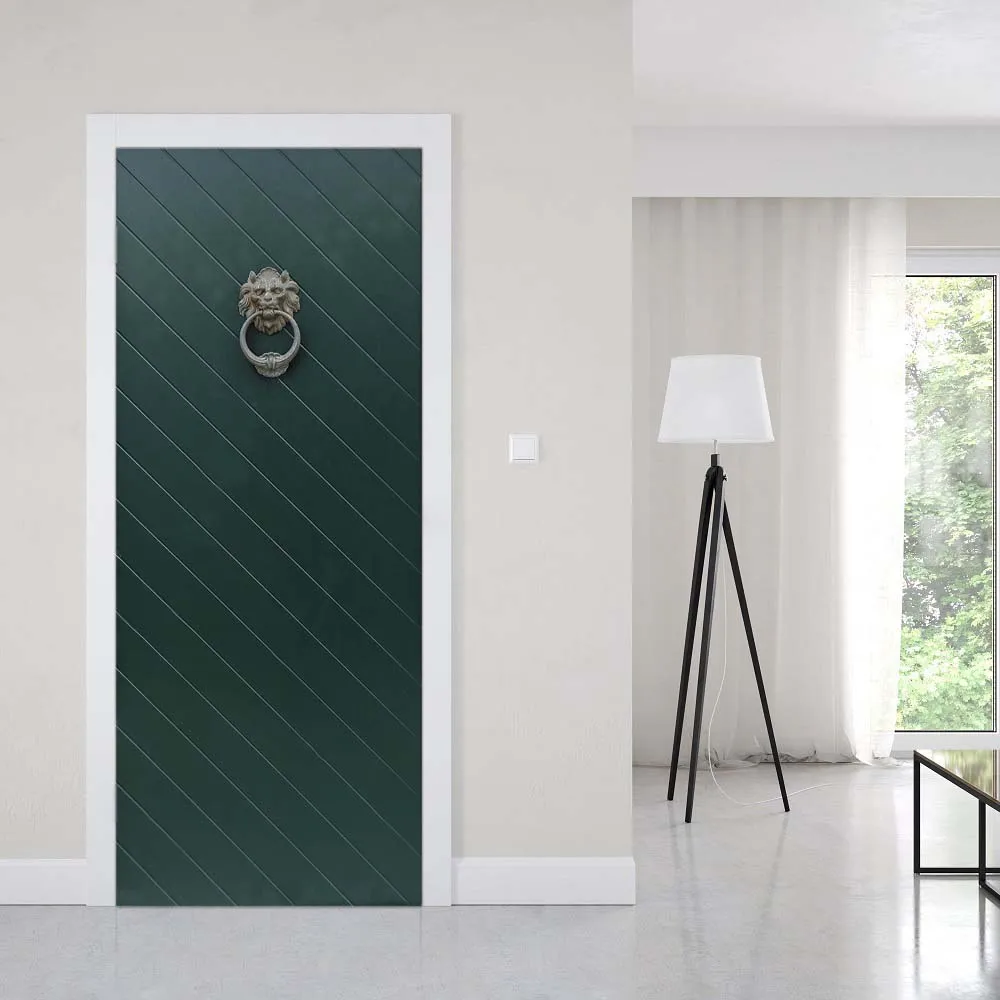 Фото Креативная 3D наклейка на дверь Лев заклепки зеленые ворота DIY наклейки для