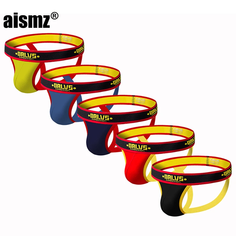 Aismz 2019 Гей Jockstrap 5 шт./лот нижнее белье сетчатые Трусы-стринги мужские стринги с