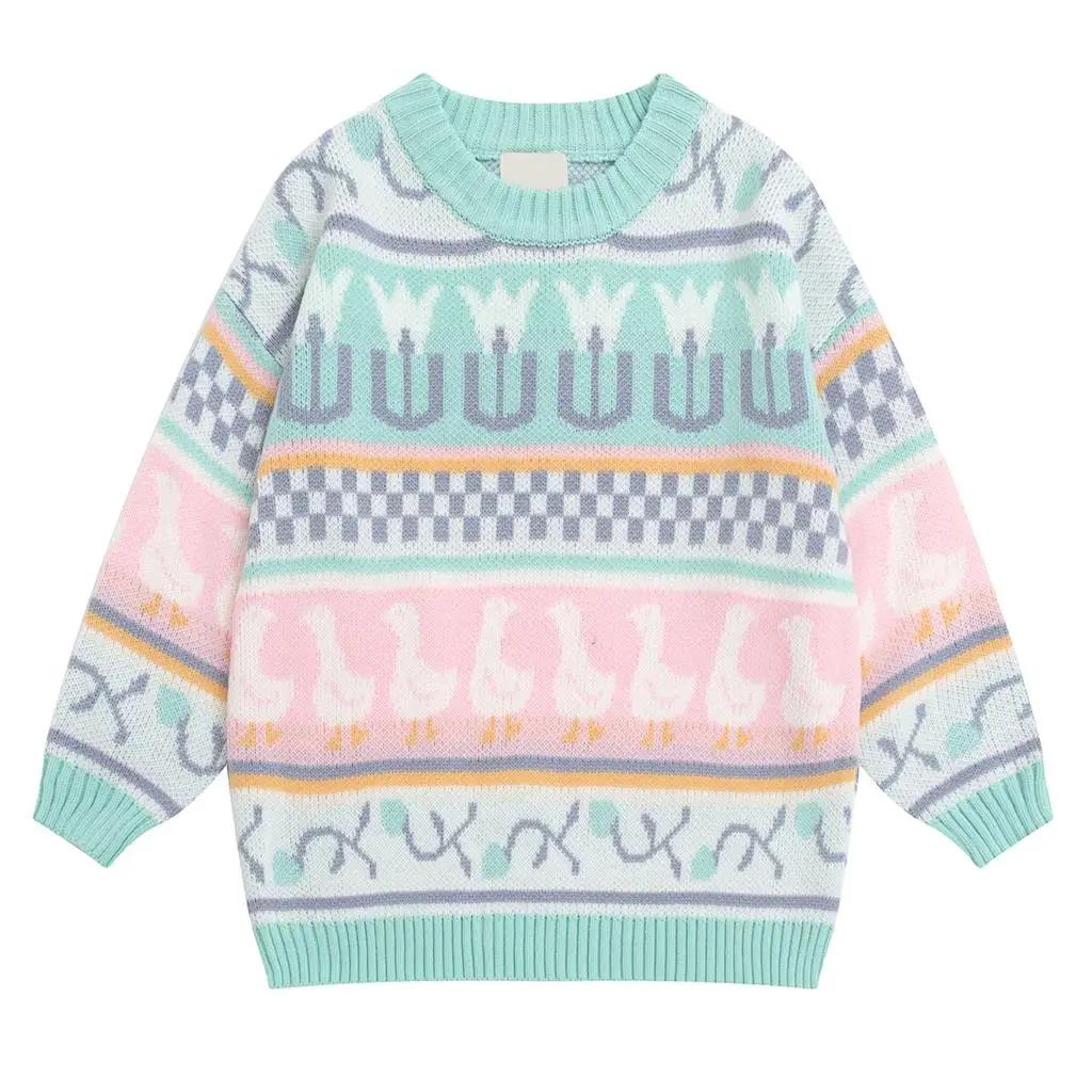 Autumn Winter Japanese Vintage Ladies Pullover Sweater Long Sleeve Loose Knit Pullover Multicolor Cartoon Jacquard Preppy Style
Autumn Winter Japanese Vintage Ladies Pullover Sweater Long Sleeve Loose Knit Pullover Multicolor Cartoon Jacquard Preppy Style