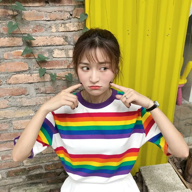 New Korean Fashion Rainbow Shirts Women 2019 Short Sleeve Tops Oversized T Shirt Kawaii Graphic Tees Women Summer Tops W12
New Korean Fashion Rainbow Shirts Women 2019 Short Sleeve Tops Oversized T Shirt Kawaii Graphic Tees Women Summer Tops W12