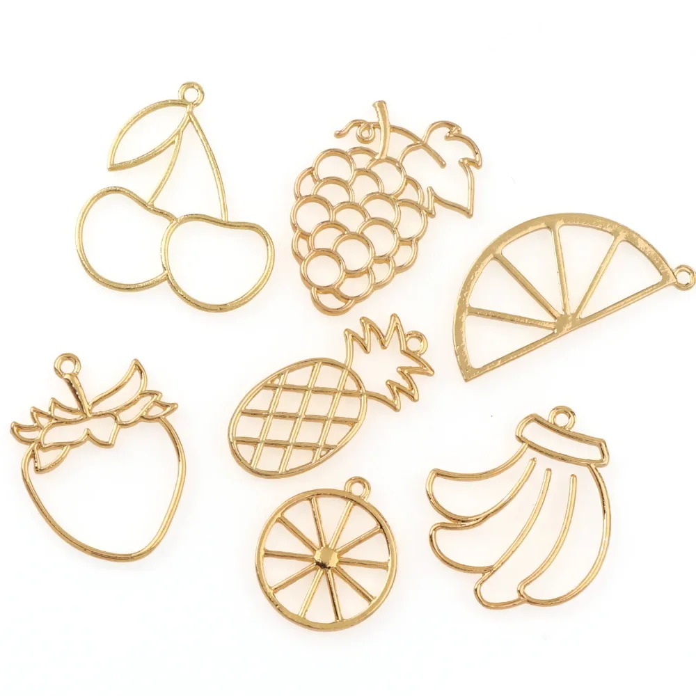 7pc Mix Banana Apple Pineapple Orange Fruit Metal Hollow Gold DIY Frame Pendant Charm Bezel Setting DIY UV Resin Charm Epoxy
7pc Mix Banana Apple Pineapple Orange Fruit Metal Hollow Gold DIY Frame Pendant Charm Bezel Setting DIY UV Resin Charm Epoxy