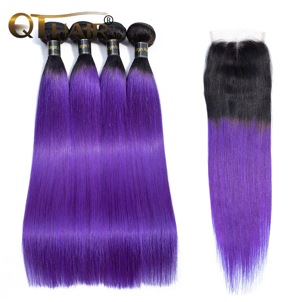 QT Pre-Colored Ombre Human Hair 3 Bundles With Closure T1B/Purple 2 Tone Ombre Peruvian Straight Hair Non Remy Hair Weave
QT Pre-Colored Ombre Human Hair 3 Bundles With Closure T1B/Purple 2 Tone Ombre Peruvian Straight Hair Non Remy Hair Weave