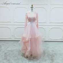 Angel married elegant Evening Dress low v neck prom dress lace long sleeve women formal party dress pink gown vestido de festa
Angel married elegant Evening Dress low v neck prom dress lace long sleeve women formal party dress pink gown vestido de festa