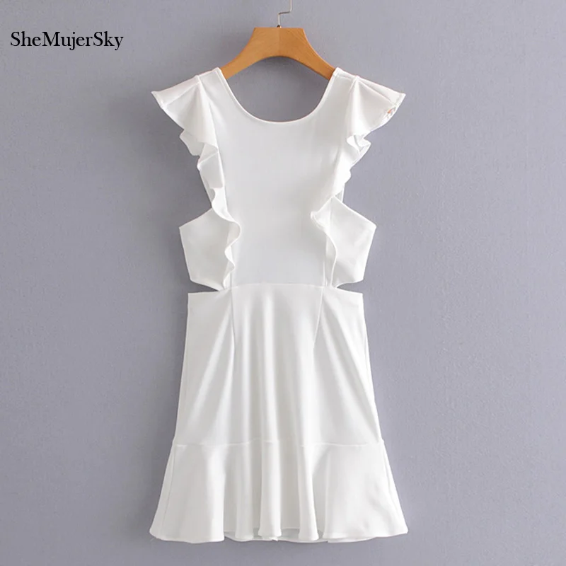 SheMujerSky White Backless Women Dress Ruffles Sexy Mini O-neck Dresses 2019 vestido curto
SheMujerSky White Backless Women Dress Ruffles Sexy Mini O-neck Dresses 2019 vestido curto