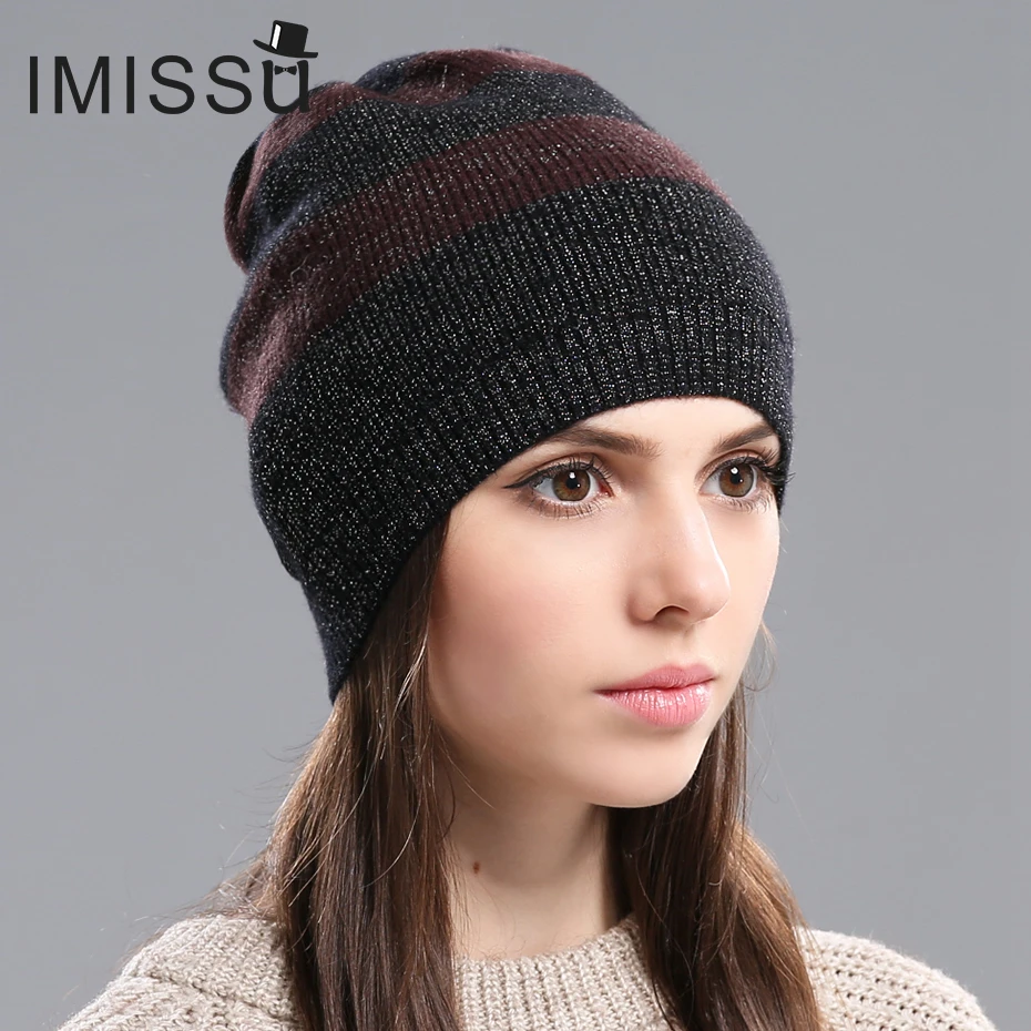 

IMISSU Autumn Women's Hats Beanie Knitted Real Wool Skullies Casual Cap Gorros Bonnet Femme Casquette Hat for Girls