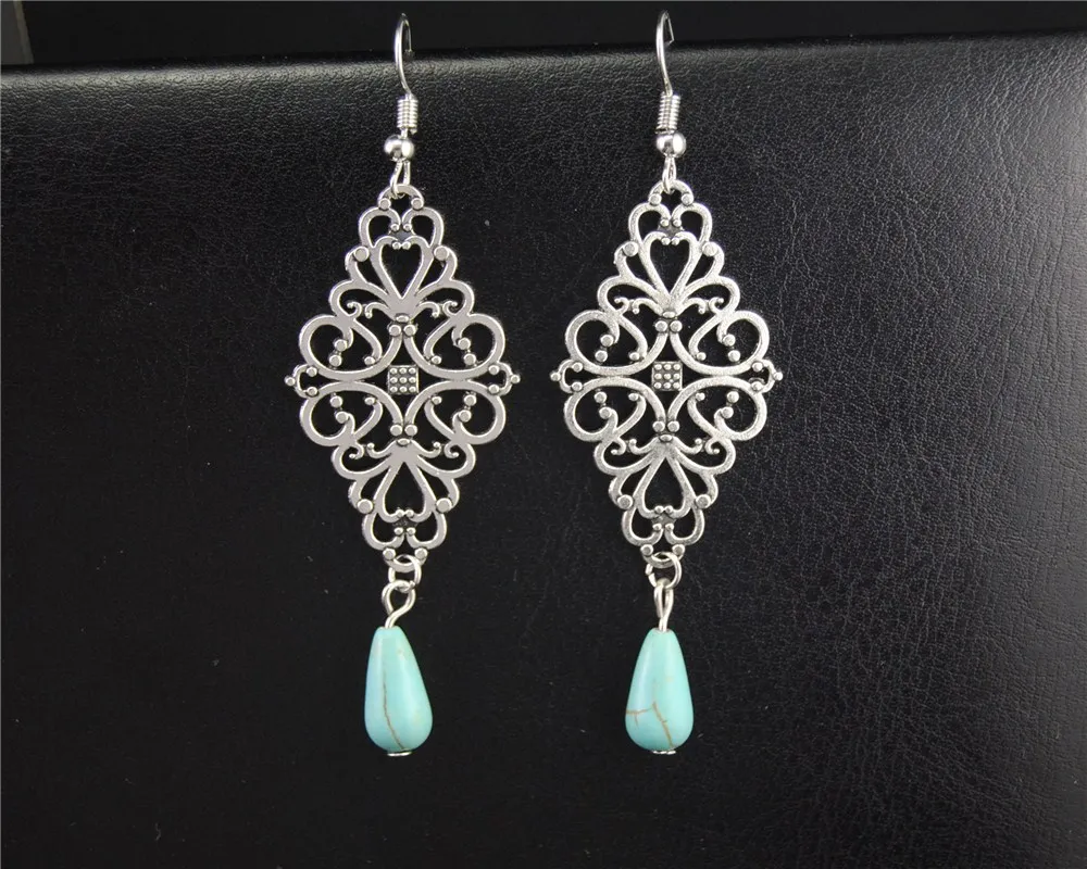 1pair(2pcs) Tibetan Silver Filigree Flower Charm With blue Teardrop Beads Dangle Drop Earrings Handmade DIY Jewelry E579
1pair(2pcs) Tibetan Silver Filigree Flower Charm With blue Teardrop Beads Dangle Drop Earrings Handmade DIY Jewelry E579