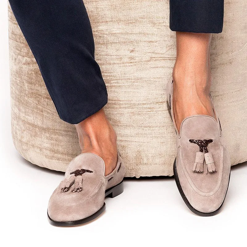 pink suede loafers