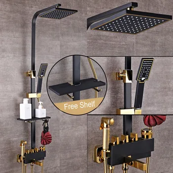 Bathroom Luxury black Golden shower set with bidet shower with shelf gold shower set bathroom Shower faucet Bathtub Faucet Sets
Bathroom Luxury black Golden shower set with bidet shower with shelf gold shower set bathroom Shower faucet Bathtub Faucet Sets