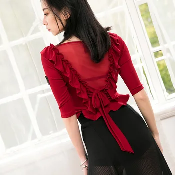 Black Red Latin Dance Clothes Practice Shirt Women'S Ballroom Waltz Tango Dancing Shirts Sexy Half Sleeve Lacing Tops DWY1517
Black Red Latin Dance Clothes Practice Shirt Women'S Ballroom Waltz Tango Dancing Shirts Sexy Half Sleeve Lacing Tops DWY1517