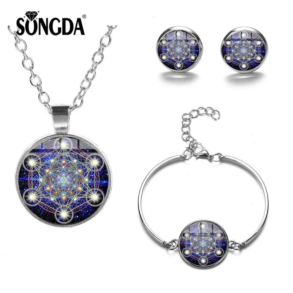 SONGDA Metatron Cube Jewelry Sets Crystal Glass Cabochon Women Necklace Bracelet Earrings Sets Festival Wedding Gift Jewellery
SONGDA Metatron Cube Jewelry Sets Crystal Glass Cabochon Women Necklace Bracelet Earrings Sets Festival Wedding Gift Jewellery