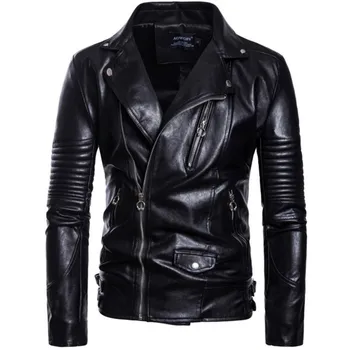 High Quality Streetwear Punk Autumn Winter Turn-down Collar PU Leather Jacket For Men Zipper Pleated Fashion Slim Fit Male Coat
High Quality Streetwear Punk Autumn Winter Turn-down Collar PU Leather Jacket For Men Zipper Pleated Fashion Slim Fit Male Coat