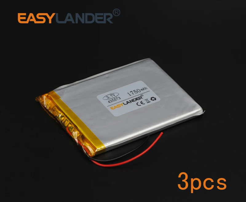 3pcs/Lot 435573 3.7V 1750mAh Polymer Li-ion Battery For Mp3 Mp4 PAD DVD DIY E-book Vedio Game toys Tablet PC Power bank mobile
3pcs/Lot 435573 3.7V 1750mAh Polymer Li-ion Battery For Mp3 Mp4 PAD DVD DIY E-book Vedio Game toys Tablet PC Power bank mobile