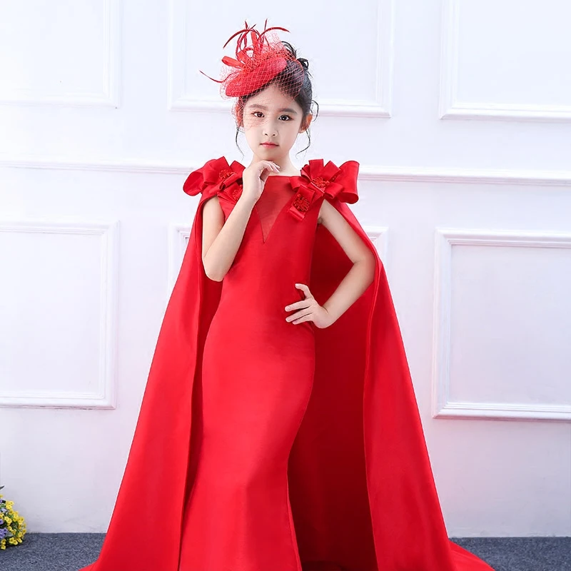 2018 New Fashion Red Gown Dress Princess Long Tailling Royal Sheath Girls Hold Communion Sleeveless Party | Детская одежда и обувь