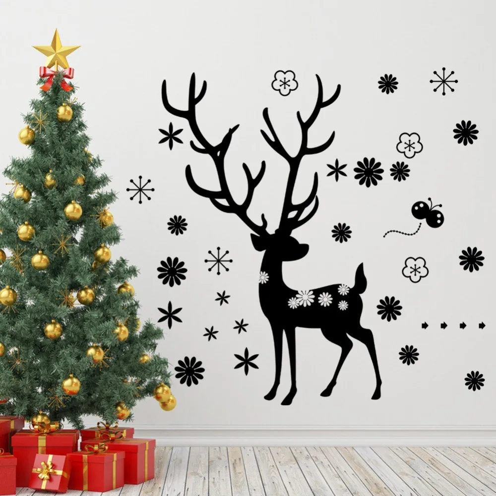 DIY Wall Sticker Christmas Elk Vinyl Decals Removable Stickers Mural for Living Room Bedroom Home Decor | Дом и сад