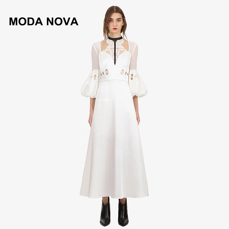 MODA NOVA Self Portrait Dress Women Elegant Sexy Lace Patchwork Off Shoulder Lantern Sleeve White Maxi Party Dress 2018 Autumn
MODA NOVA Self Portrait Dress Women Elegant Sexy Lace Patchwork Off Shoulder Lantern Sleeve White Maxi Party Dress 2018 Autumn