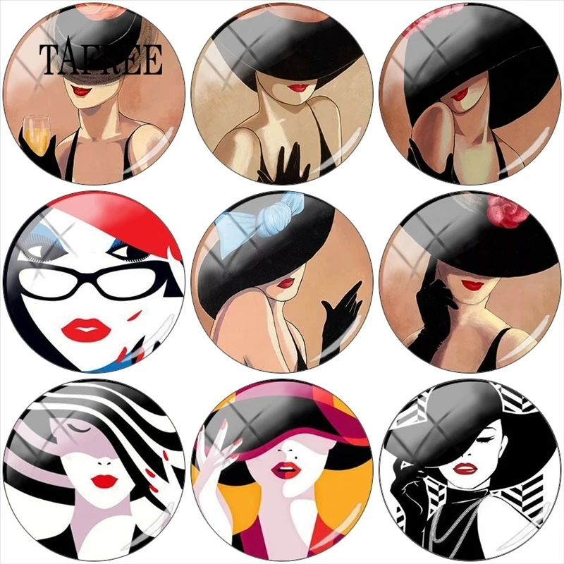 

TAFREE Fashionable Modern Girl Picture 12mm/15mm/16mm/18mm/20mm/25mm Round Photo Glass Cabochon Demo Flat Back Making Findings