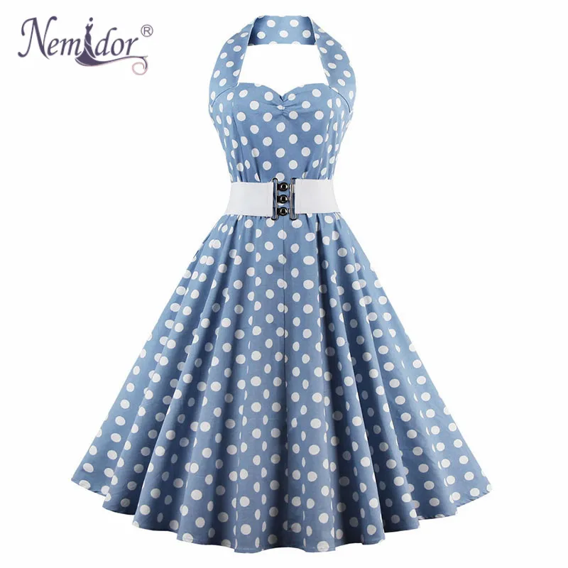 Nemidor Women Elegant Halter Dot Patchwork Plus Size Swing Dress Sexy Backless Knee Length Party Vintage A-line Dress With Belt
Nemidor Women Elegant Halter Dot Patchwork Plus Size Swing Dress Sexy Backless Knee Length Party Vintage A-line Dress With Belt