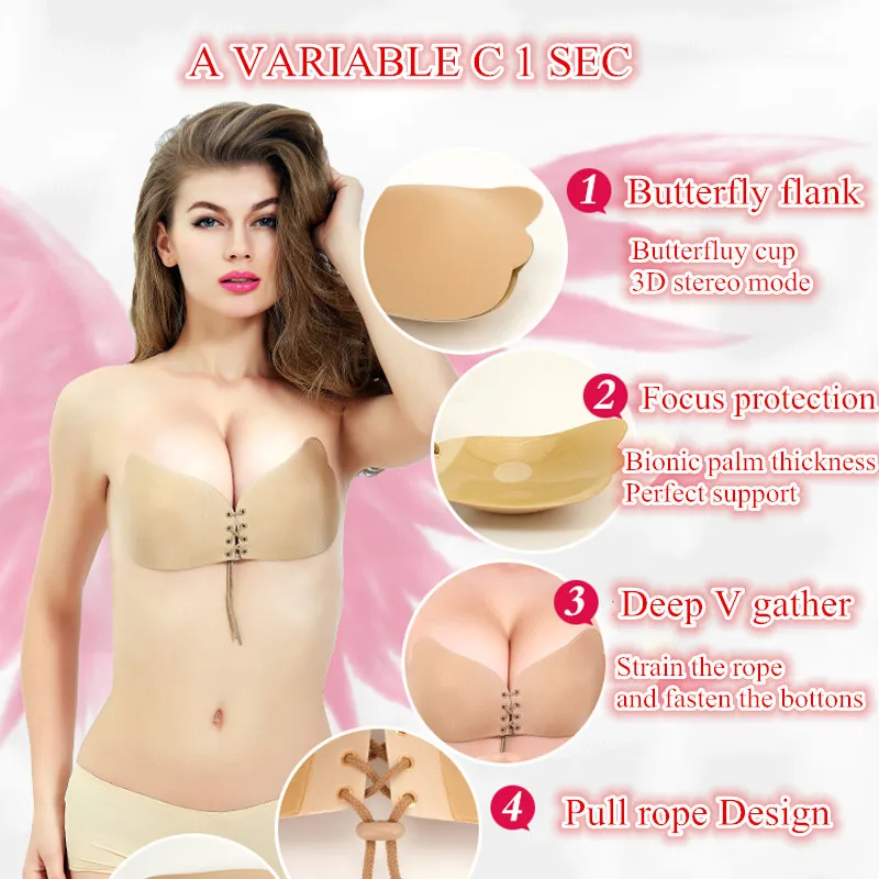Fly bra Invisible Bra Seamless Sticky Adhesive Strapless Bra Backless Bralette Silicone 1/2 Cup Push up Bras for Women Bralett 13