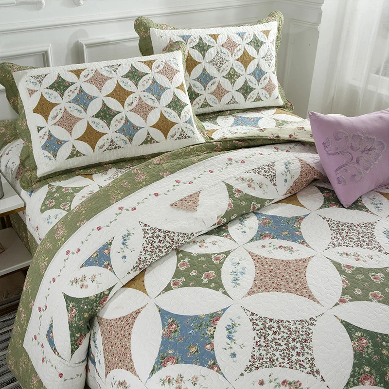 Waliicorners Bedspreads For Bed Cotton Quilt Set 3Pcs/4Pcs Printed Quilted Duvet Cover Bed Cover Pillowcase Queen King Coverlet Set 12