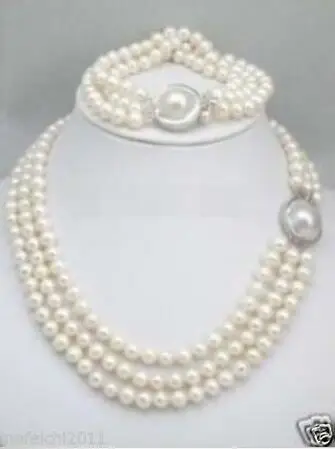 Hot selling free shipping*****7-8 mm triple strands South Sea White Pearl Necklace Bracelet set Mabe Clasp
Hot selling free shipping*****7-8 mm triple strands South Sea White Pearl Necklace Bracelet set Mabe Clasp