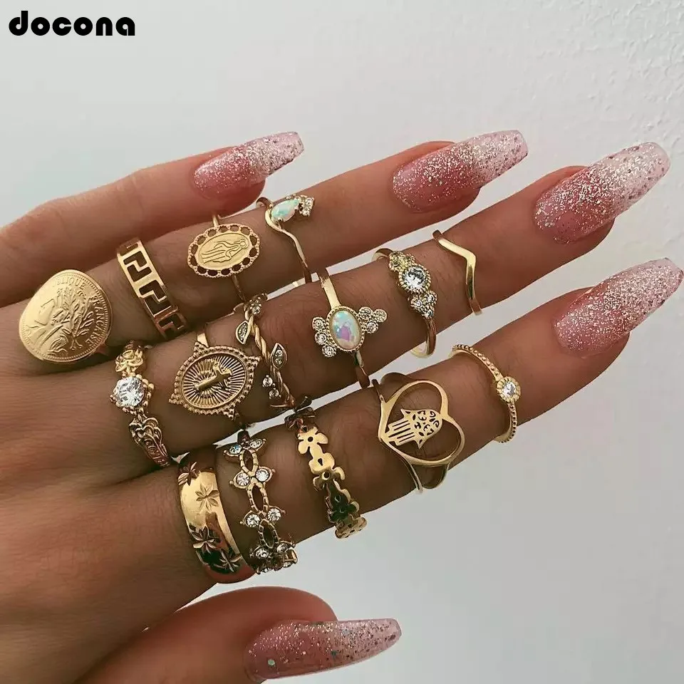 Docona Punk Metal Cross Flower Opal Rhinestone Gold Rings For Women Retro Craved Leaf Geometry Portrait Knuckle Midi Rings 7056
Docona Punk Metal Cross Flower Opal Rhinestone Gold Rings For Women Retro Craved Leaf Geometry Portrait Knuckle Midi Rings 7056